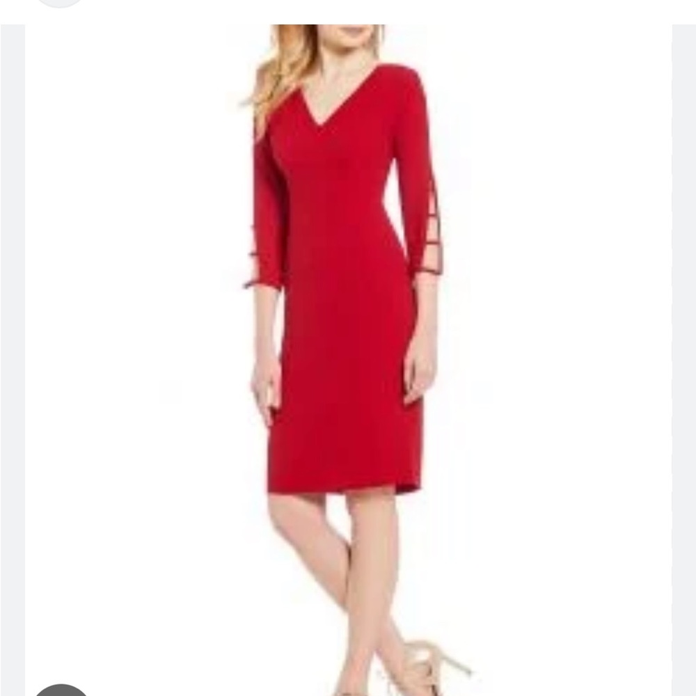 Adrianna Papell Red Long Sleeve Dress
